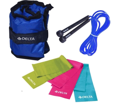Delta 150x15cm 3lü Pilates Bandı Direnç Lastiği 1 Kg x 2 Adet Toplam 2 Kg Ayak Ağırlığı Atlama İpi
