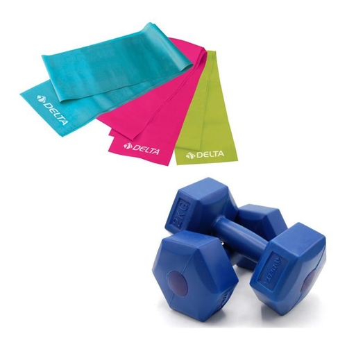 Delta 2 Kg x 2 Adet Plastik Dambıl 3'lü Pilates Bandı Mavi