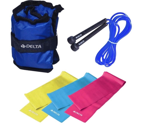 Delta 3 Adet Pilates Bandı Direnç Lastiği Seti 1 Kg x 2 Adet Toplam 2 Kg El Ayak Ağırlığı Atlama İpi