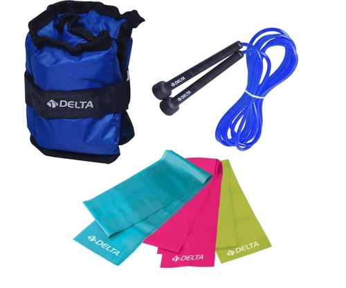 Delta 3 Adet Pilates Bandı Direnç Lastiği Seti 2 Kg x 2 Adet Toplam 4 Kg El Ayak Ağırlığı Atlama İpi
