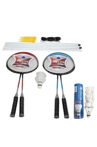 Delta 4 Adet Badminton Raketi + Çanta + File-Demir + 6 Kaz Tüyü + 3 Plastik Toplam 9 Badminton Topu