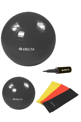 Delta 55 cm-20 cm Pilates Topu 3'lü Pilates Bandı Egzersiz Direnç Lastiği Pilates Topu Pompası Seti