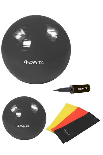 Delta 55 cm-25 cm Pilates Topu 3'lü Pilates Bandı Egzersiz Direnç Lastiği Pilates Topu Pompası Seti