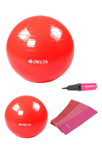 Delta 55 cm-25 cm Pilates Topu 3'lü Pilates Bandı Egzersiz Direnç Lastiği Pilates Topu Pompası Seti