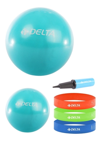 Delta 55 cm-25 cm Pilates Topu 3'lü Squat Bandı Egzersiz Direnç Lastiği Pilates Topu Pompası Seti