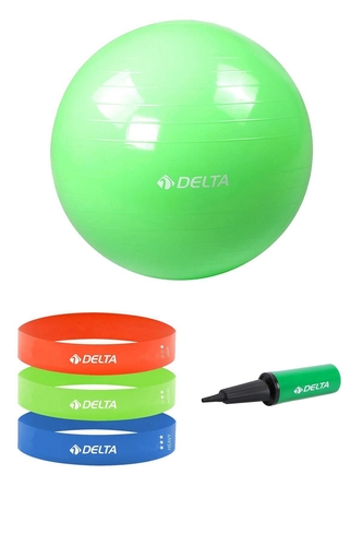Delta 55 cm Pilates Topu 3'lü Squat Bandı Egzersiz Direnç Lastiği Pilates Topu Pompası 5'li Set