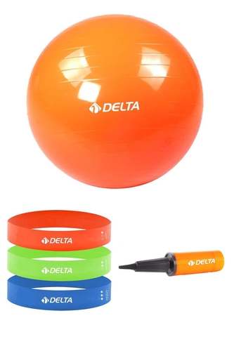 Delta 55 cm Pilates Topu 3'lü Squat Bandı Egzersiz Direnç Lastiği Pilates Topu Pompası 5'li Set