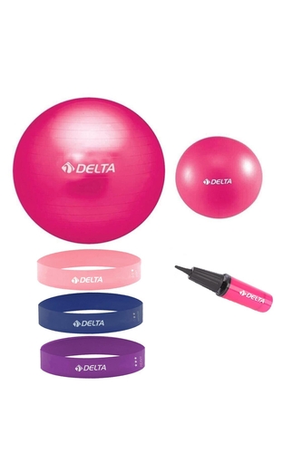 Delta 55 ve 25 cm Pilates Topu 3'lü Aerobik Yoga Bant Seti Pompa