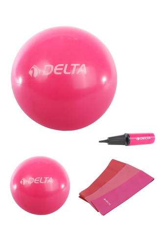 Delta 65 cm-20 cm Pilates Topu 3'lü Pilates Bandı Egzersiz Direnç Lastiği Pilates Topu Pompası Seti