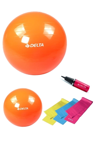 Delta 65 cm-20 cm Pilates Topu 3'lü Pilates Bandı Egzersiz Direnç Lastiği Pilates Topu Pompası Seti