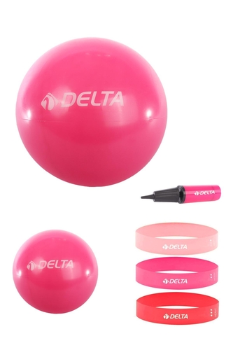 Delta 65 cm-20 cm Pilates Topu 3'lü Squat Bandı Egzersiz Direnç Lastiği Pilates Topu Pompası Seti