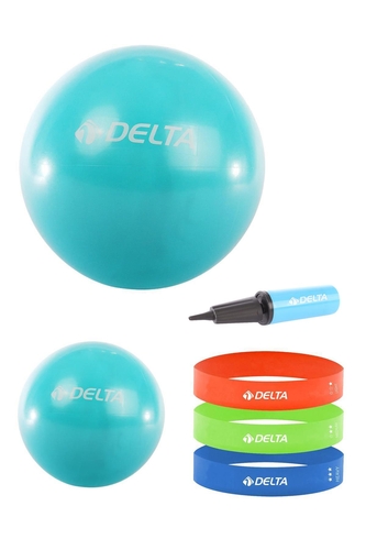 Delta 65 cm-20 cm Pilates Topu 3'lü Squat Bandı Egzersiz Direnç Lastiği Pilates Topu Pompası Seti