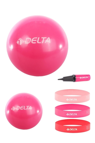 Delta 65 cm-25 cm Pilates Topu 3'lü Squat Bandı Egzersiz Direnç Lastiği Pilates Topu Pompası Seti