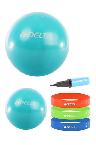 Delta 65 cm-25 cm Pilates Topu 3'lü Squat Bandı Egzersiz Direnç Lastiği Pilates Topu Pompası Seti