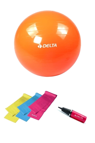 Delta 65 cm Pilates Topu 3'lü Pilates Bandı Egzersiz Direnç Lastiği Pilates Topu Pompası 5'li Set