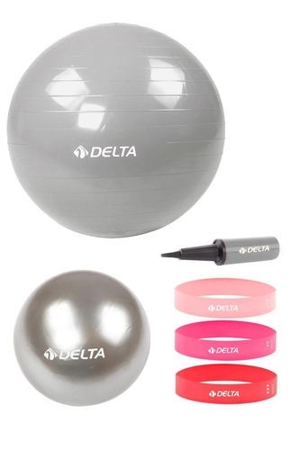 Delta 75 cm-20 cm Pilates Topu 3'lü Squat Bandı Egzersiz Direnç Lastiği Pilates Topu Pompası Seti