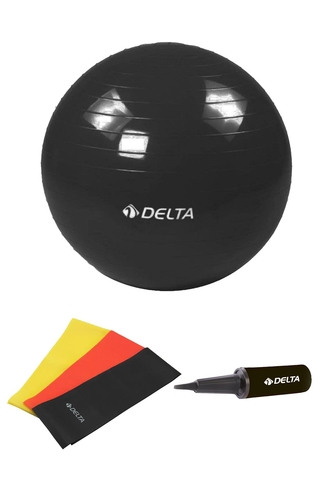 Delta 75 cm Pilates Topu 3'lü Pilates Bandı Egzersiz Direnç Lastiği Pilates Topu Pompası 5'li Set