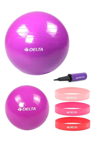 Delta 85 cm-20 cm Pilates Topu 3'lü Squat Bandı Egzersiz Direnç Lastiği Pilates Topu Pompası Seti