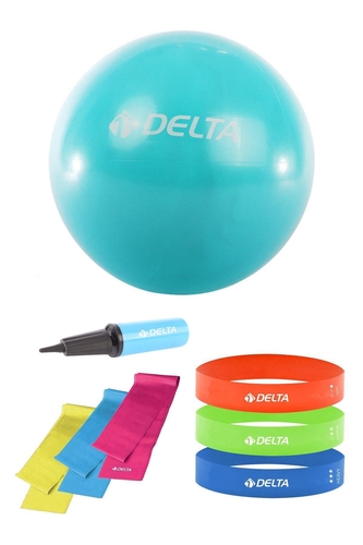 Delta 85 cm Pilates Topu 3'lü Pilates Bandı 3'lü Squat Bandı Direnç Lastiği Şişirme Pompası Seti