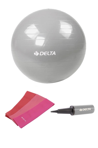 Delta 85 cm Pilates Topu 3'lü Pilates Bandı Egzersiz Direnç Lastiği Pilates Topu Pompası 5'li Set