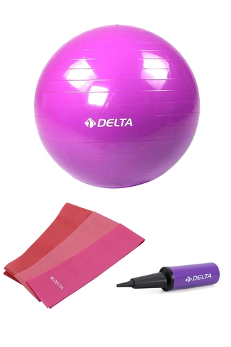 Delta 85 cm Pilates Topu 3'lü Pilates Bandı Egzersiz Direnç Lastiği Pilates Topu Pompası 5'li Set
