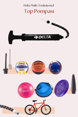 Delta Connel El Dikişli 4 Numara Dura-Strong Futbol Topu + Çok Fonksiyonlu Top Pompası İkili Set