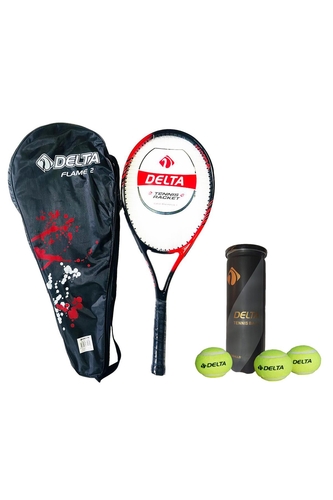 Delta Flame 27 İnç Tek Parça L2 Grip Kort Tenis Raketi + Çantası + 3 Adet Tenis Maç Topu Seti