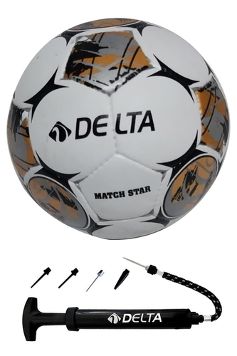 Delta Match Star El Dikişli 5 Numara Dura-Strong Futbol Topu + Çok Fonksiyonlu Top Pompası İkili Set