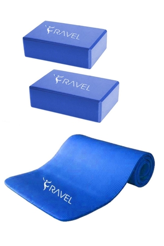 Ravel Konfor Zemin Taşıma Askılı 15 mm Pilates Minderi Yoga Matı 2 Adet Yoga Blok Çiftli Yoga Bloğu